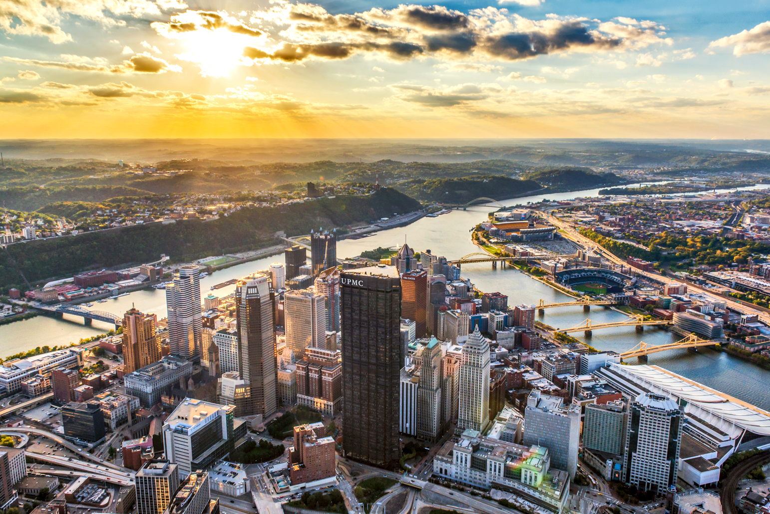 Aerial Skyline view of Pittsburgh, Pennsylvania